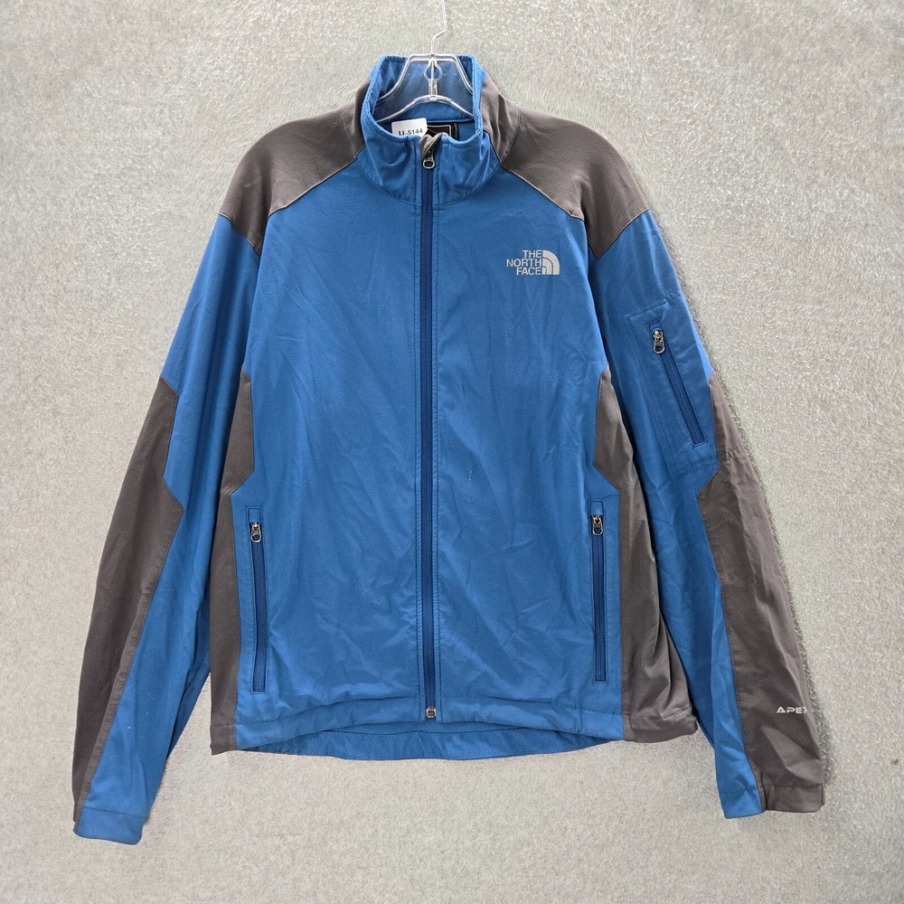 The North Face Men Jacket Medium Blue Apex Colorblock‎ Gray Full Zip Mock Neck